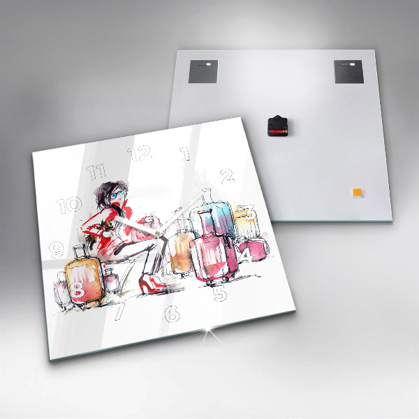 Square wall clock Woman with suitcases