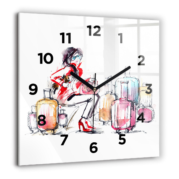 Square wall clock Woman with suitcases