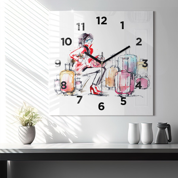 Square wall clock Woman with suitcases