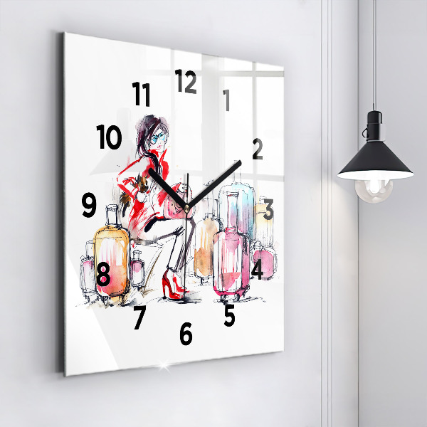 Square wall clock Woman with suitcases