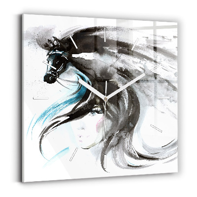 Square wall clock Abstract horse and woman