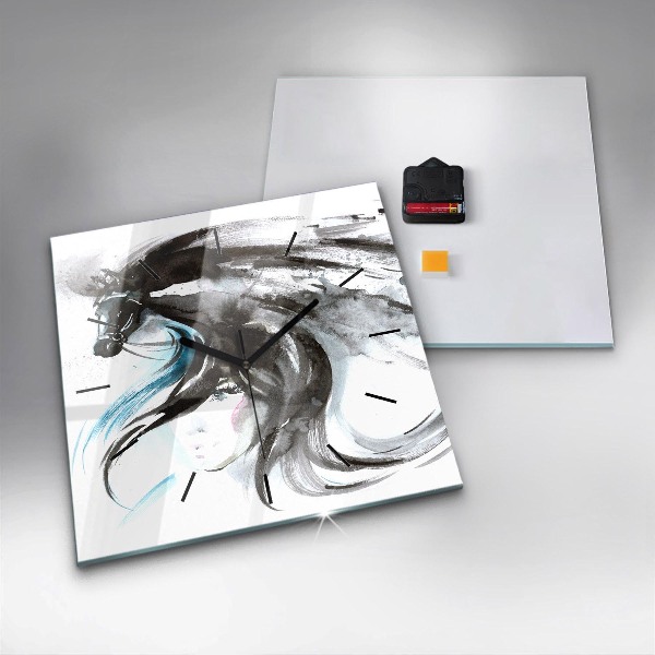 Square wall clock Abstract horse and woman