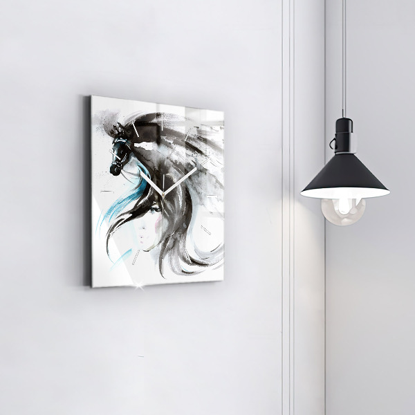 Square wall clock Abstract horse and woman