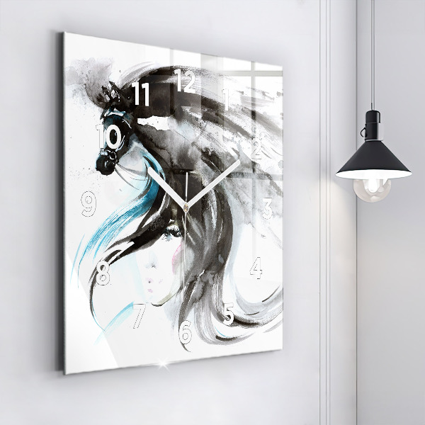 Square wall clock Abstract horse and woman