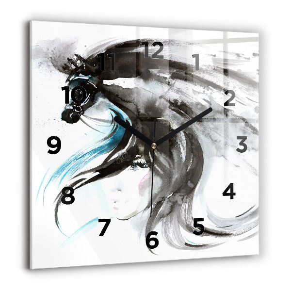 Square wall clock Abstract horse and woman