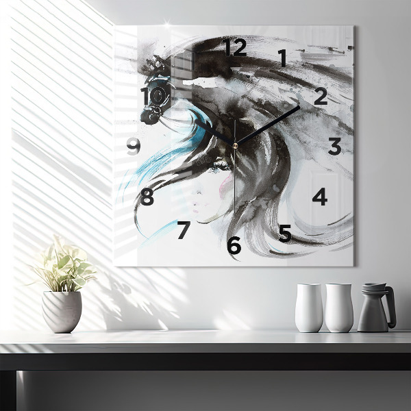 Square wall clock Abstract horse and woman