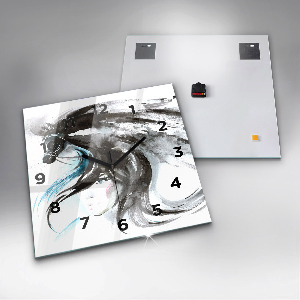 Square wall clock Abstract horse and woman