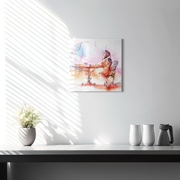 Square wall clock Woman drinking tea