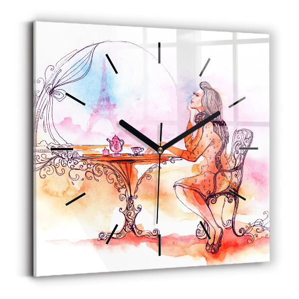 Square wall clock Woman drinking tea