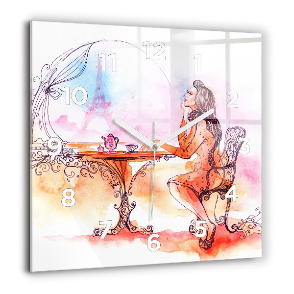 Square wall clock Woman drinking tea