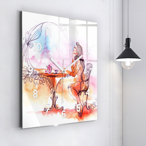 Square wall clock Woman drinking tea