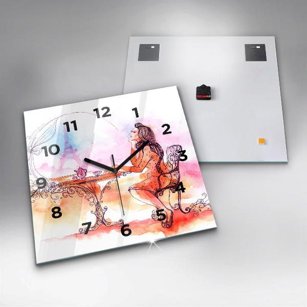 Square wall clock Woman drinking tea