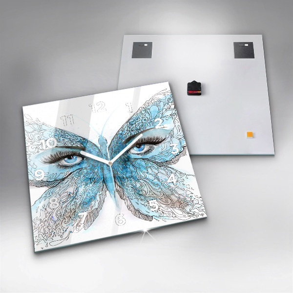 Square wall clock Butterfly face