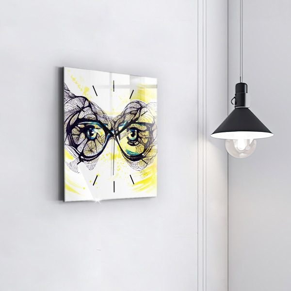 Square wall clock Eyes with glasses