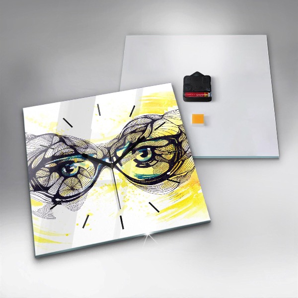 Square wall clock Eyes with glasses