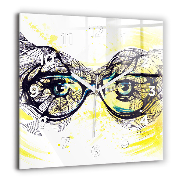 Square wall clock Eyes with glasses