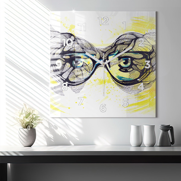Square wall clock Eyes with glasses