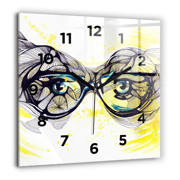 Square wall clock Eyes with glasses