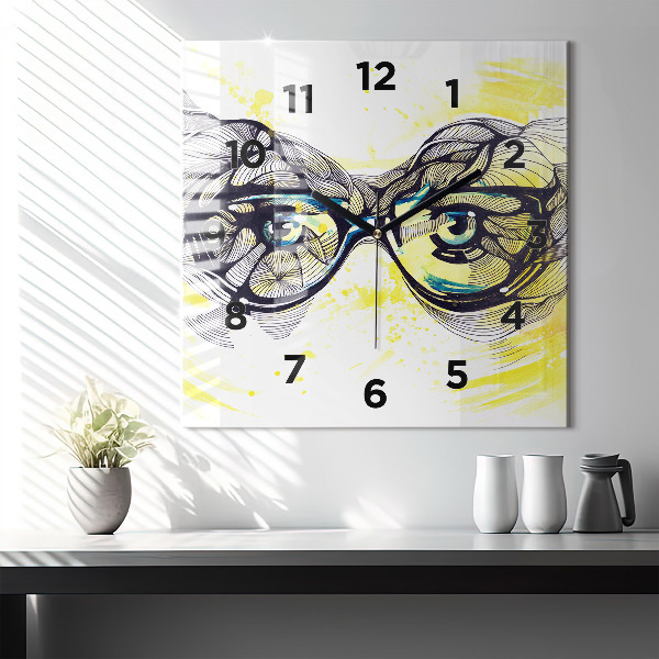 Square wall clock Eyes with glasses