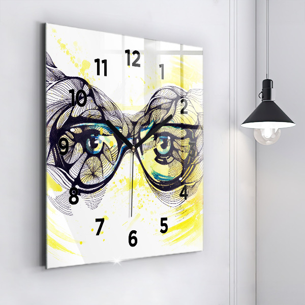 Square wall clock Eyes with glasses