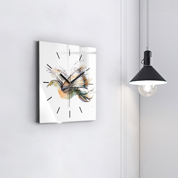 Square wall clock The bird and the book