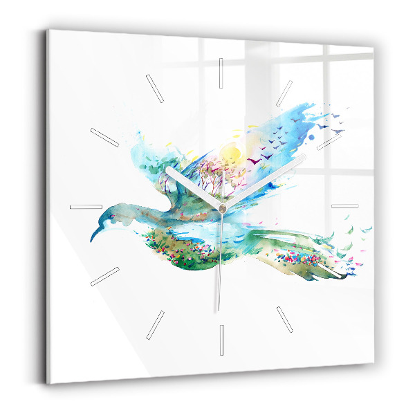 Square wall clock Abstraction of bird and spring