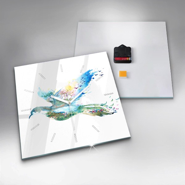 Square wall clock Abstraction of bird and spring
