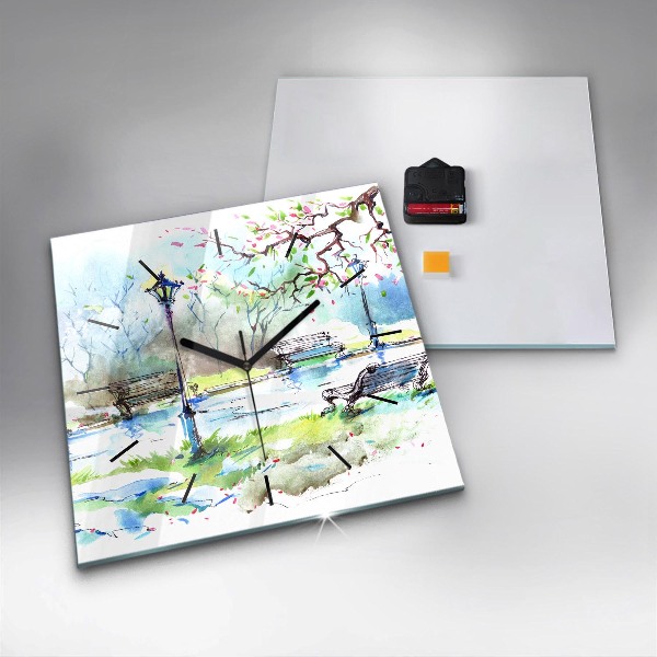 Square wall clock Picturesque spring