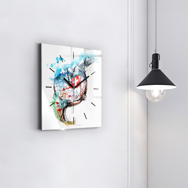 Square wall clock Swiss watch
