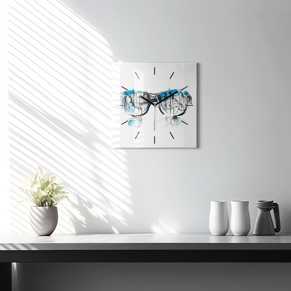 Square wall clock City in glasses