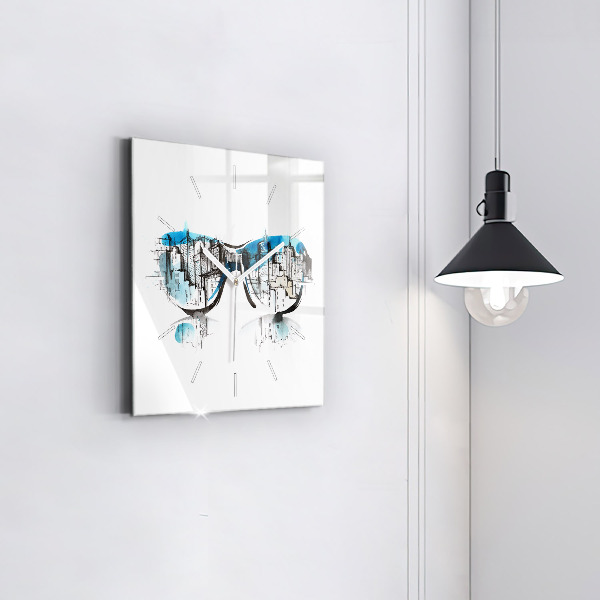 Square wall clock City in glasses
