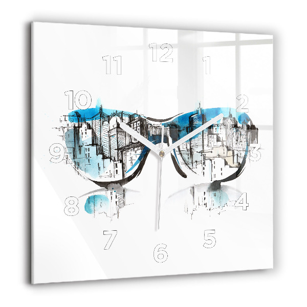 Square wall clock City in glasses