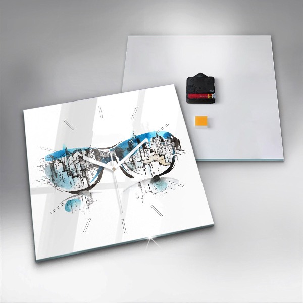 Square wall clock City in glasses