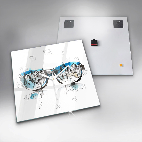 Square wall clock City in glasses