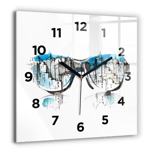 Square wall clock City in glasses