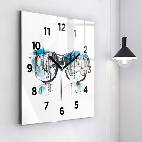 Square wall clock City in glasses