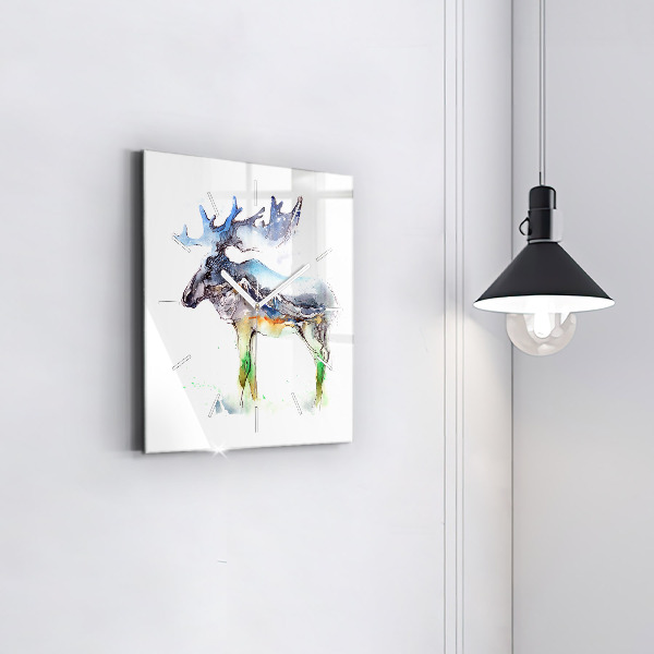 Square wall clock Moose and Mountain Landscape