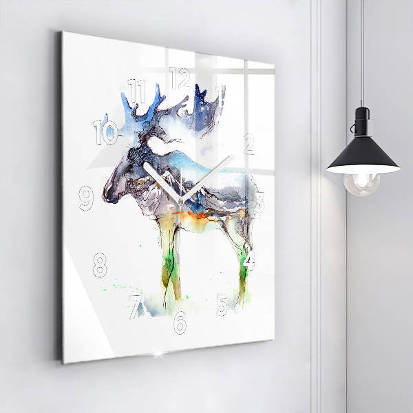 Square wall clock Moose and Mountain Landscape