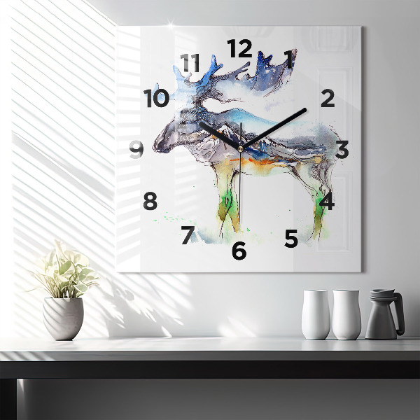 Square wall clock Moose and Mountain Landscape