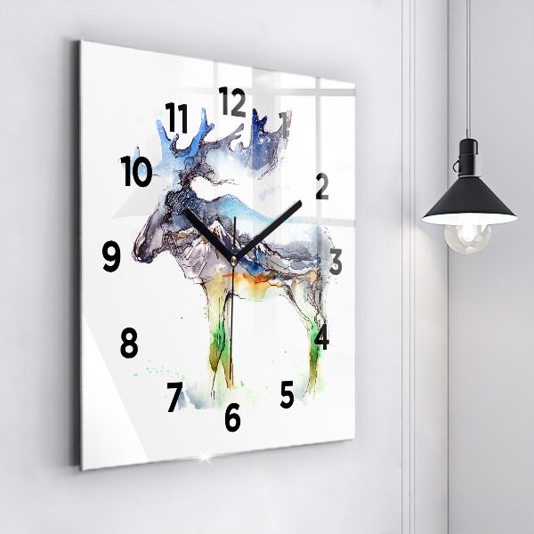 Square wall clock Moose and Mountain Landscape