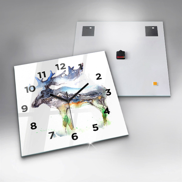 Square wall clock Moose and Mountain Landscape