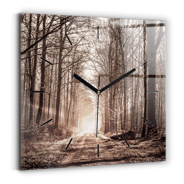 Square wall clock Forest path in sepia