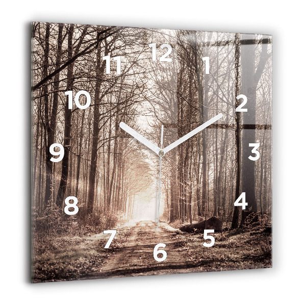 Square wall clock Forest path in sepia