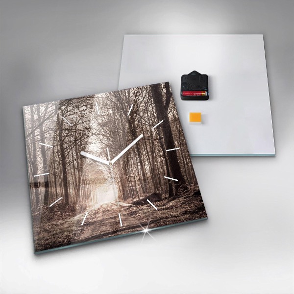 Square wall clock Forest path in sepia