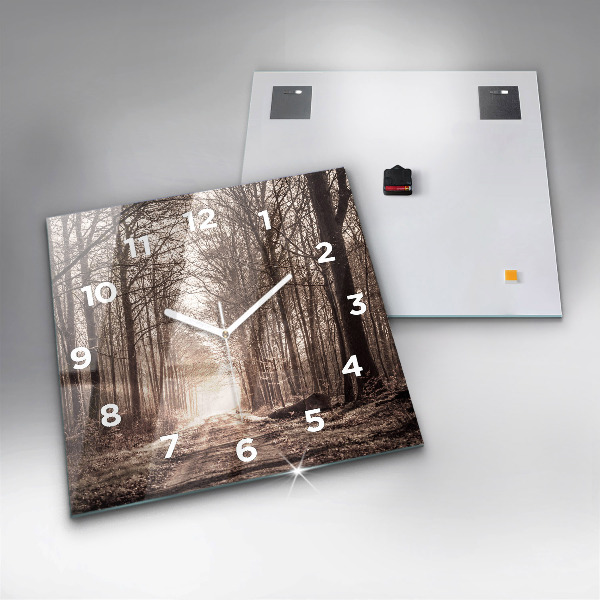 Square wall clock Forest path in sepia