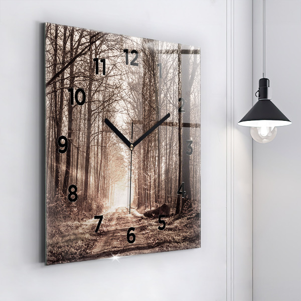 Square wall clock Forest path in sepia