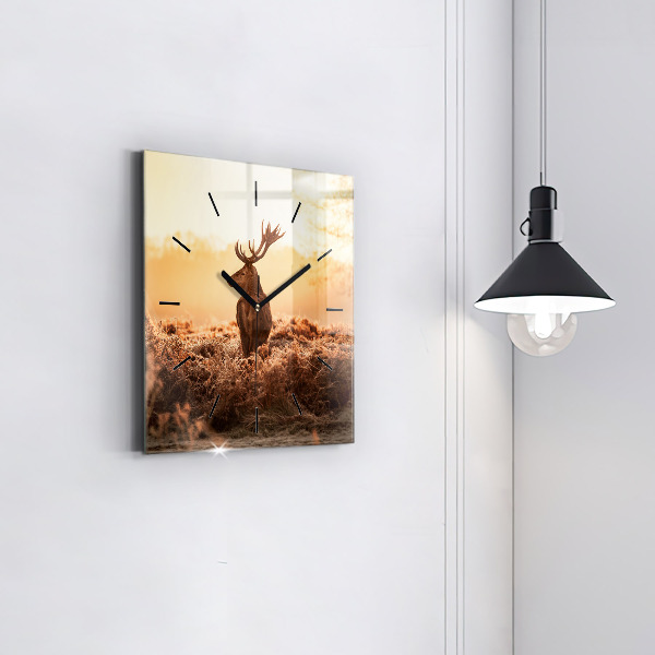 Square wall clock Deer at sunrise
