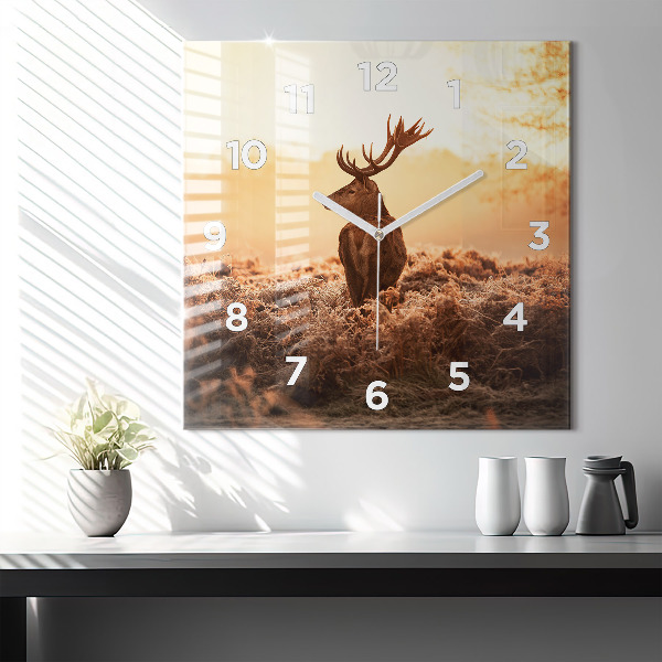 Square wall clock Deer at sunrise