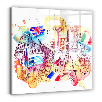 Square wall clock Attractive countries in the world