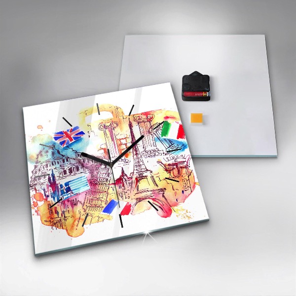 Square wall clock Attractive countries in the world